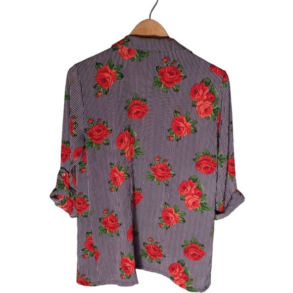 Poof! Open Front Top Womens Large Roses Striped Made in USA Feminine - Picture 8 of 9